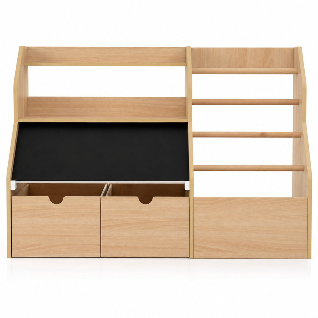 Airfind Kids Toy Storage Organizer with Flip-up Blackboard, Engineered Wood Pine Wood Frame, for 3+ Years Old, 41 Inch x 16 Inch x 28 Inch Footprint, Natural