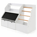 Airfind Kids Toy Storage Organizer with Flip-up Blackboard, Engineered Wood Pine Wood Frame, for 3+ Years Old, 41 Inch x 16 Inch x 28 Inch Footprint, White