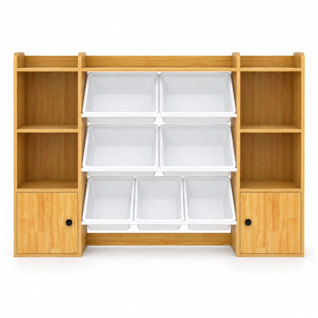 Airfind Kids Toy Storage and Bookshelf with Boxes and Open Shelves, 385 lbs Capacity, Engineered Wood Frame, for 3+ Years Old Total, Beige