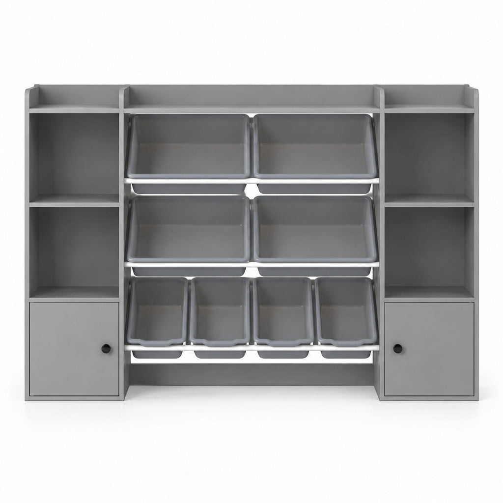 Airfind Kids Toy Storage and Bookshelf with Boxes and Open Shelves, 385 lbs Capacity, Engineered Wood Frame, for 3+ Years Old Total, Gray