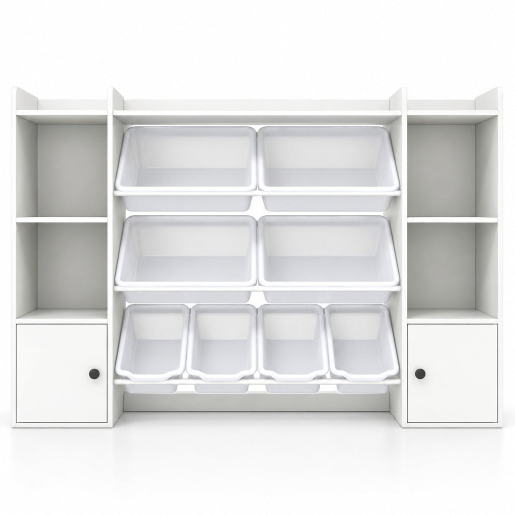 Airfind Kids Toy Storage and Bookshelf with Boxes and Open Shelves, 385 lbs Capacity, Engineered Wood Frame, for 3+ Years Old Total, White