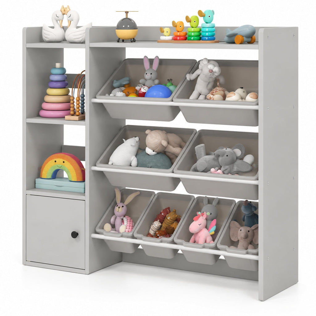 Airfind Kids Toy Storage and Bookshelf with Open Shelves and Single-door Cabinet, 220 lbs Capacity, Engineered Wood Frame, for 3+ Years Old Total