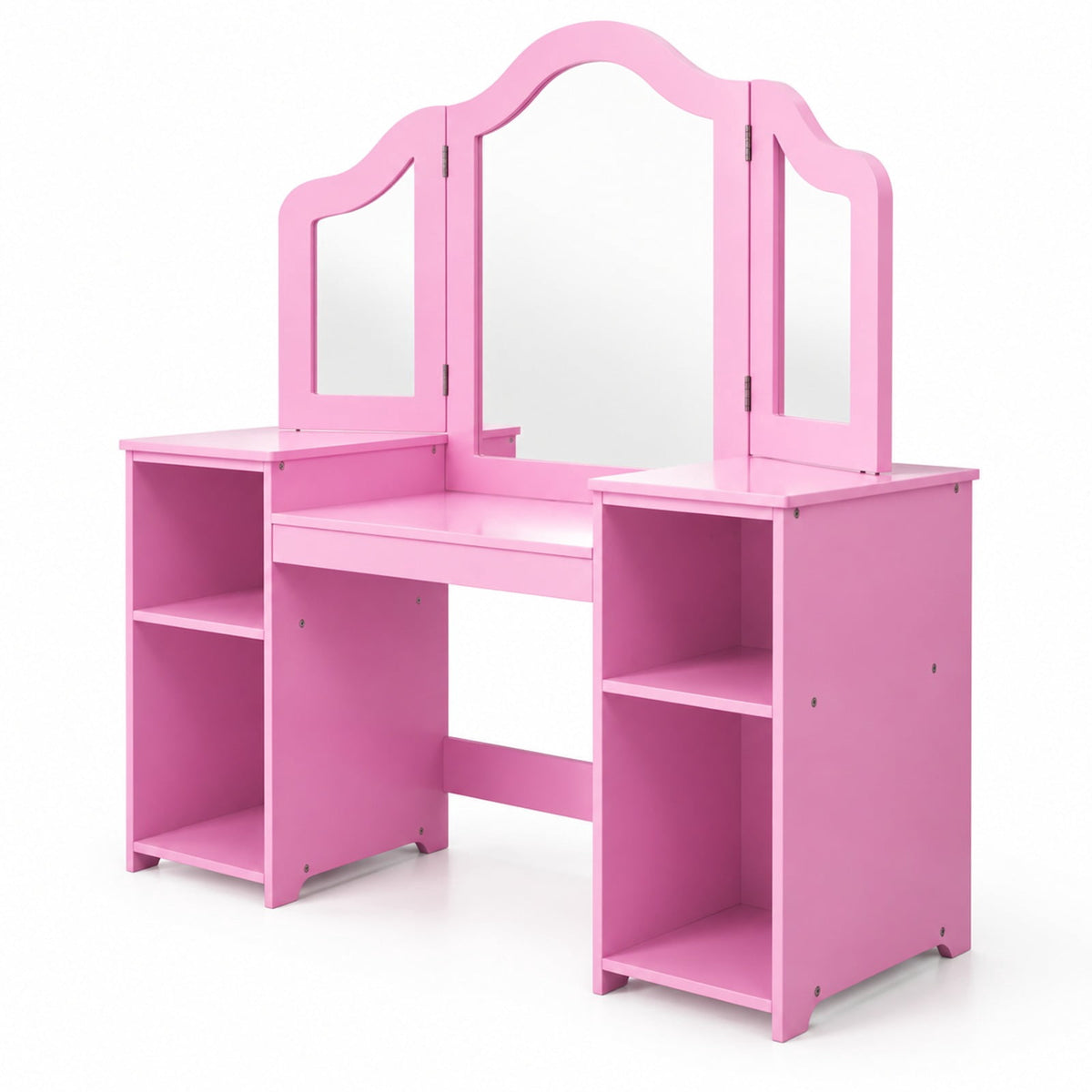 Airfind Kids Tri Folding Mirror Makeup Dressing Vanity Table Set, 220 lbs Capacity, MDF Plastic mirror Weight: 45 lbs Frame, Pink
