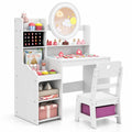 Airfind Kids Vanity Desk with Mirror and Lights Princess Pretend Play Dressing Table and Chair Set, 66 lbs Capacity, MDF Frame, for 3+ years old