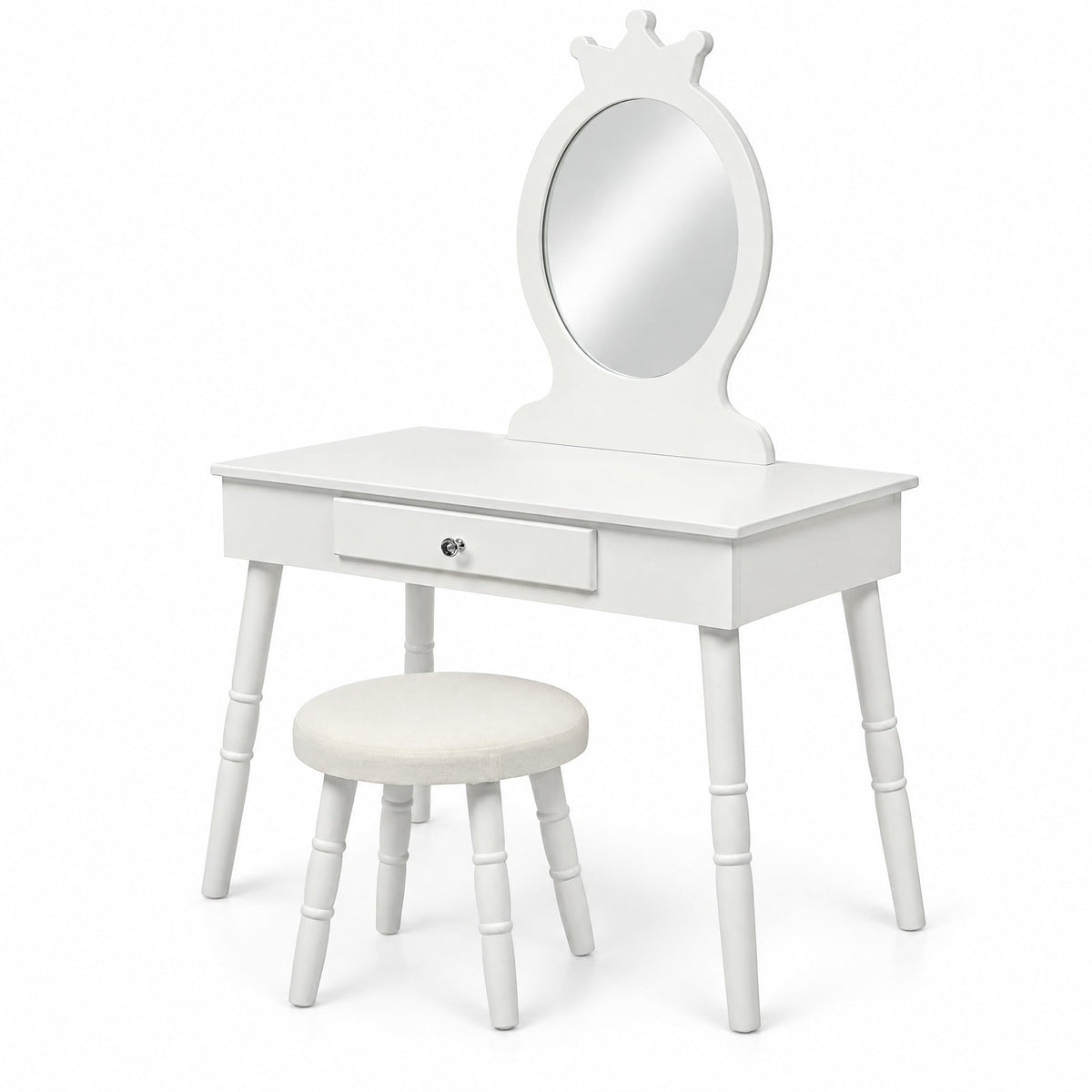 Airfind Kids Vanity Makeup Table and Chair Set Make Up Stool, 33 lbs Capacity, MDF pine wood Frame, 27.5 Inch x 13.5 Inch x 40 Inch Footprint, White
