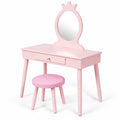 Airfind Kids Vanity Makeup Table and Chair Set Make Up Stool, 33 lbs Capacity, MDF pine wood Frame, 27.5 Inch x 13.5 Inch x 40 Inch Footprint, Pink