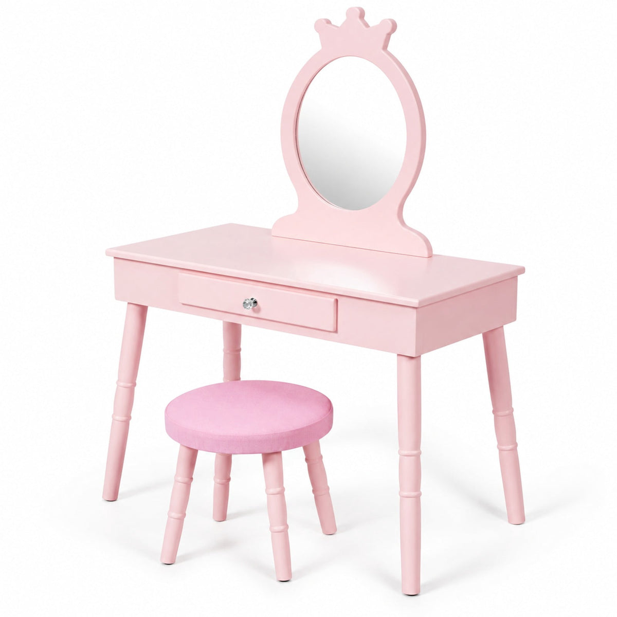 Airfind Kids Vanity Makeup Table and Chair Set Make Up Stool, 33 lbs Capacity, MDF pine wood Frame, 27.5 Inch x 13.5 Inch x 40 Inch Footprint, Pink