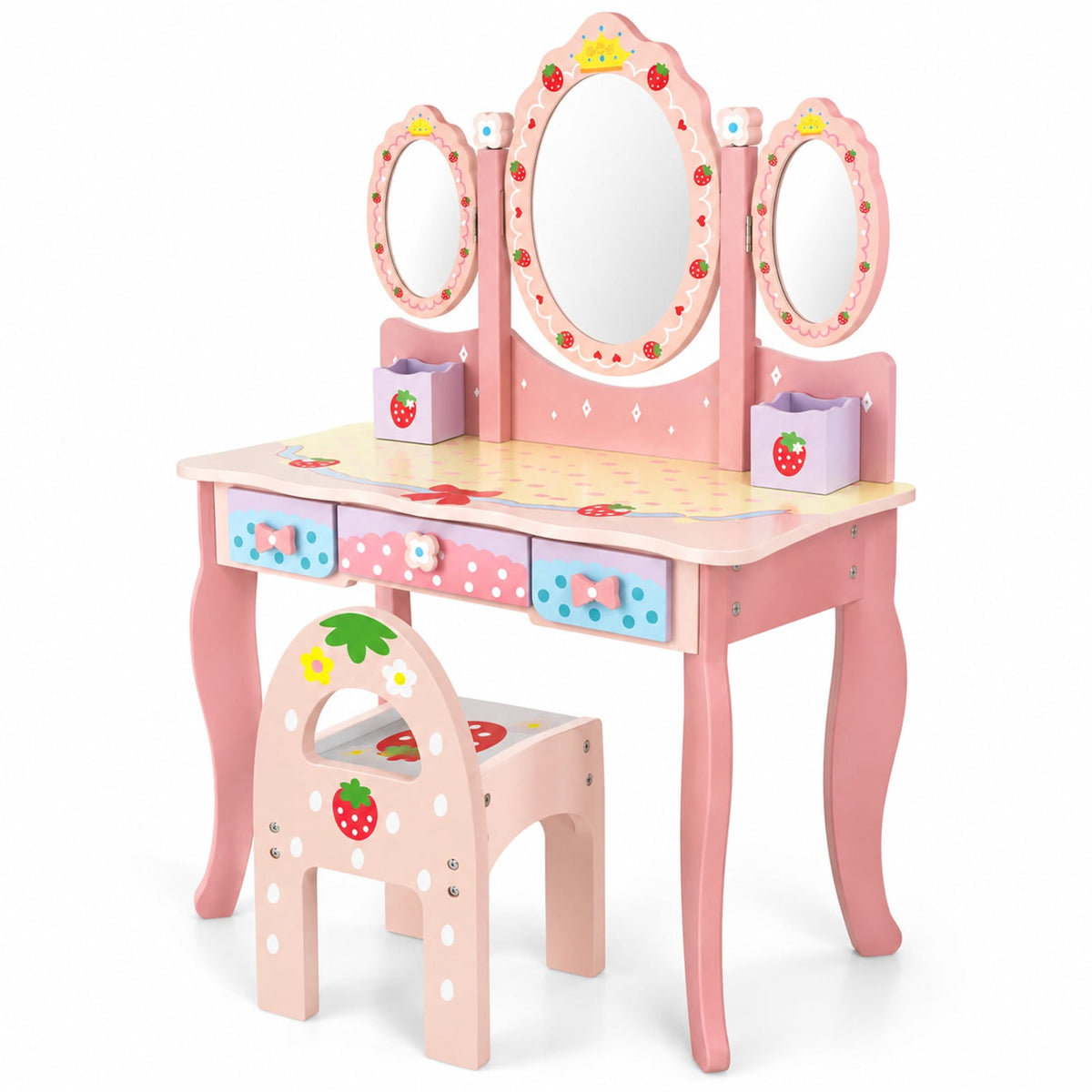 Airfind Kids Vanity Princess Makeup Dressing Table Chair Set with Tri-fold Mirror, 44 lbs Capacity, MDF Frame, Pink