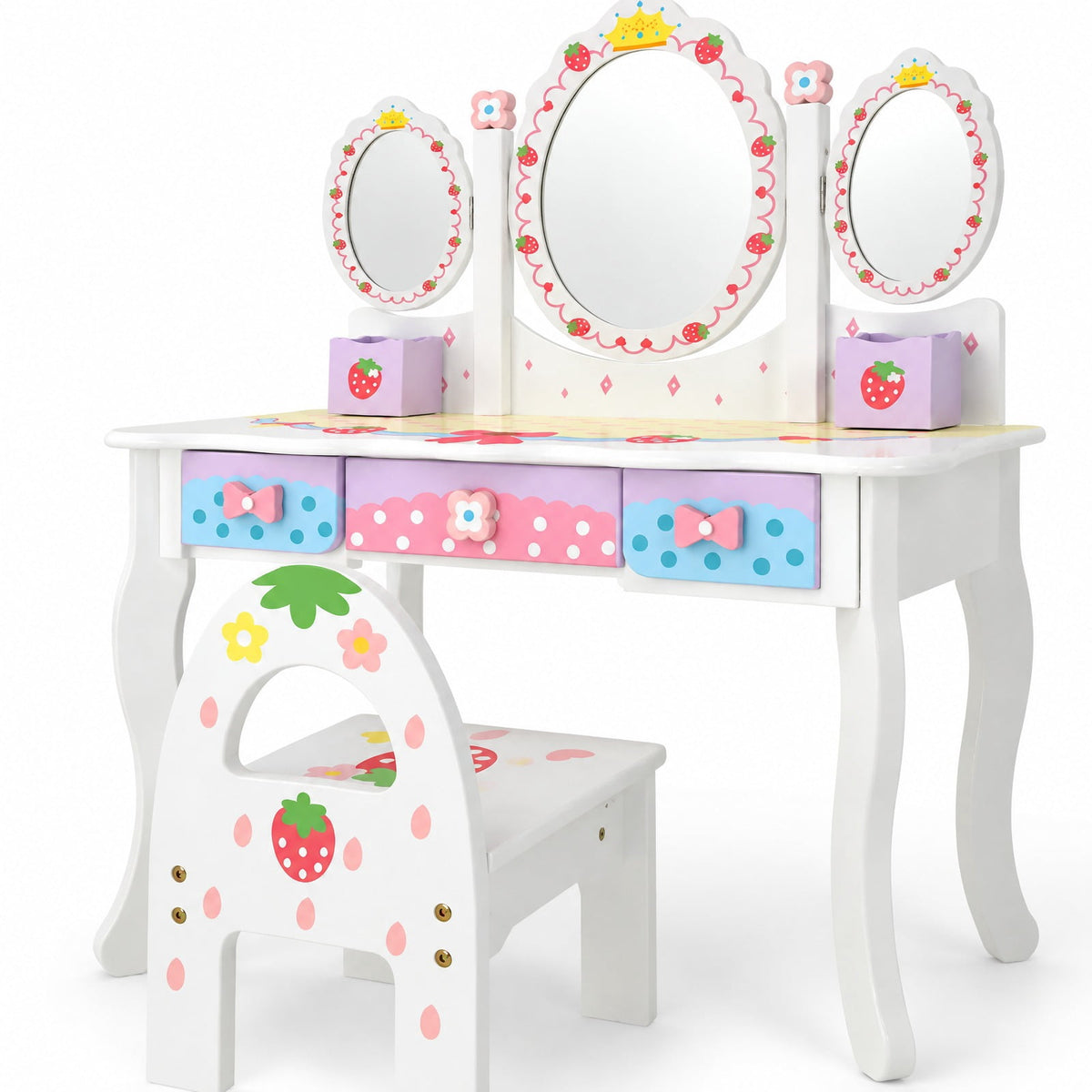 Airfind Kids Vanity Princess Makeup Dressing Table Chair Set with Tri-fold Mirror, 44 lbs Capacity, MDF Frame, White