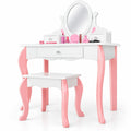 Airfind Kids Vanity Princess Makeup Dressing Table Stool Set with Mirror and Drawer, 44 lbs Capacity, MDF Frame, White