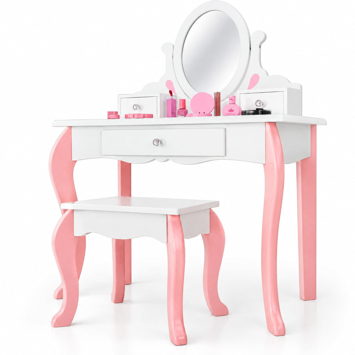 Airfind Kids Vanity Princess Makeup Dressing Table Stool Set with Mirror and Drawer, 44 lbs Capacity, MDF Frame, White