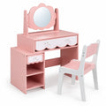 Airfind Kids Vanity Set with 360° Rotating Mirror Chair for Girls, 110 lbsChair Capacity, Engineered Wood GlassTable Frame, Pink