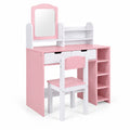 Airfind Kids Vanity Set with Chair and Mirror Makeup Dressing Desk with Storage Shelves and Drawers-White and Pink, 200 lbs Capacity, MDF Glass Frame