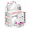 Airfind Kids Vanity Set with Colorful LED Lights Princess Makeup Dressing Table with Chair, 110 lbs Capacity, MDF Frame, 34in x 15.5in x 41in Footprint