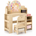 Airfind Kids Vanity Set with Colorful LED Lights Princess Makeup Dressing Table with Chair, 110 lbs Capacity, MDF Frame, 34in x 15.5in x 41in Footprint