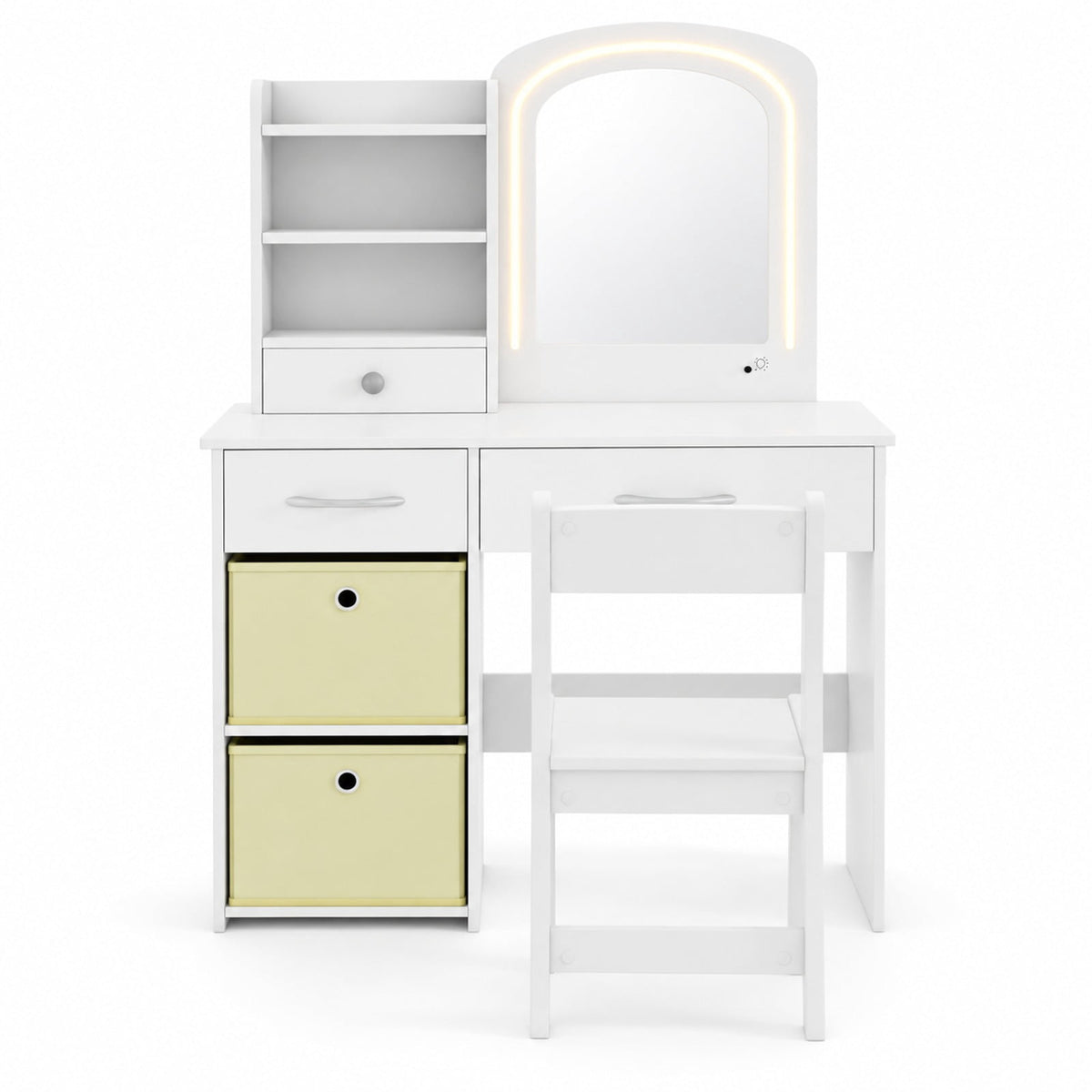 Airfind Kids Vanity Set with Lighted Mirror Makeup Desk and Chair Set with Drawers, 110 lbs Capacity, MDF Frame, for 3+ years old, White