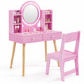 Airfind Youth Vanity Set featuring Lighted Mirror and Storage Drawers, 110 lbs Capacity, Engineered Wood Frame, for 3+ Years Old, Pink