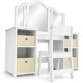 Airfind Kids Vanity Table and Chair Set with Removable Mirrors and 4 Storage Bins, 220 lbs Capacity, MDF Frame, for 3+ Years Old, White