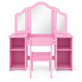 Airfind Kids Vanity Table and Chair Set with Removable Tri-Folding Mirror, 220 lbs Capacity, MDF Acrylic Frame, for 3+ Years Old, Pink