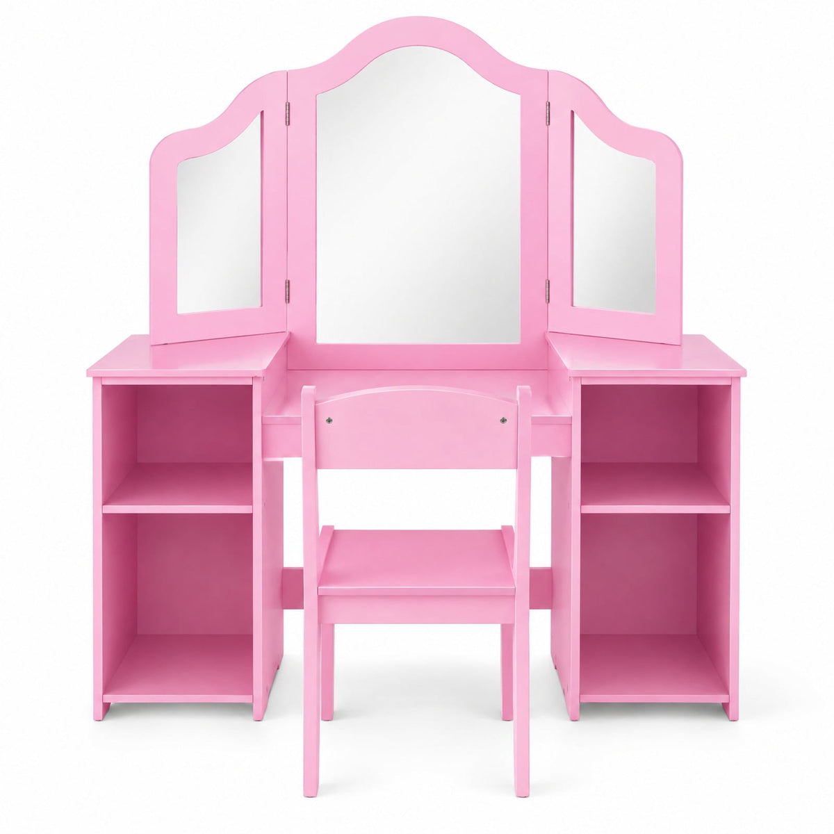 Airfind Kids Vanity Table and Chair Set with Removable Tri-Folding Mirror, 220 lbs Capacity, MDF Acrylic Frame, for 3+ Years Old, Pink