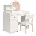 Airfind Kids Vanity Table and Chair Set with Shelves Drawer and Cabinet, P2 MDF Acrylic Frame, for Over 3 Years Old, 31.5 Inch x 16 Inch x 37 Inch Footprint
