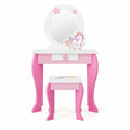 Airfind Kids Wooden Makeup Dressing Table and Chair Set with Mirror and Drawer, MDF Frame, 19 Inch x 14 Inch x 35 Inch Footprint, Pink