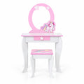 Airfind Kids Wooden Makeup Dressing Table and Chair Set with Mirror and Drawer, MDF Frame, 19 Inch x 14 Inch x 35 Inch Footprint, White