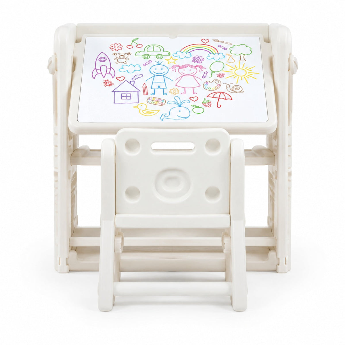 Airfind Kids Writing Desk and Chair Set with Side Bookshelves, 44 lbs Capacity, HDPE Frame, 53 Inch x 20 Inch x 27 Inch Footprint, White