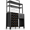 Airfind Kitchen Bakers Rack Freestanding Wine Rack Table with Glass Holder and Drawer, Engineered wood steel Frame, 31 x 16 x 64 Footprint, Black