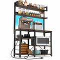 Airfind Kitchen Bakers Rack with Power Outlet 5-Tier Microwave Oven Stand with LED Lights, Top Shelf 4.5 lbs Capacity, Engineered Board Metal Frame