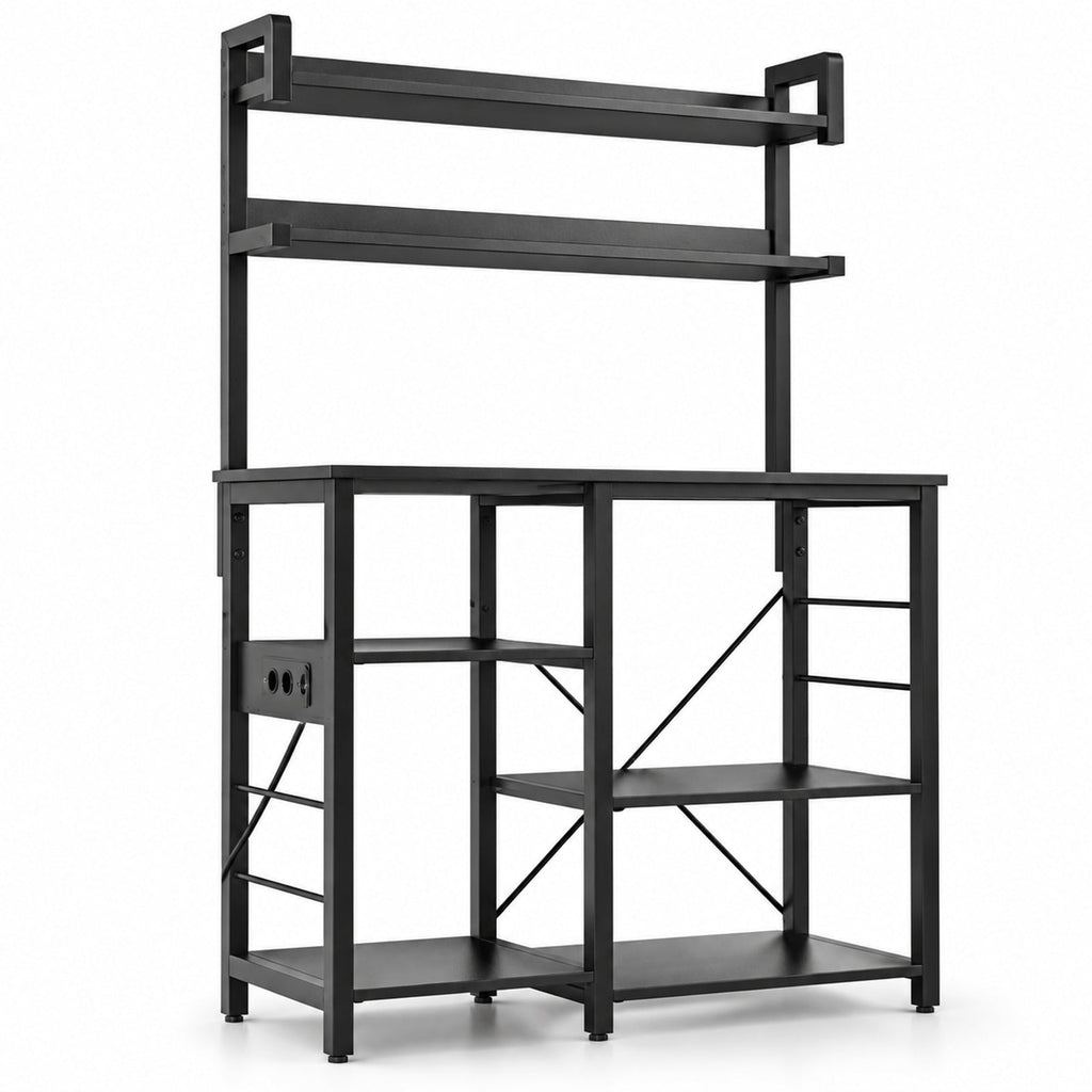 Airfind Kitchen Bakers Rack with Power Outlet 5, Tier Microwave Oven Stand with LED Lights, Black, Adjustable in 10 brightness levels and 10 speeds