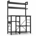 Airfind Kitchen Bakers Rack with Power Outlet 5, Tier Microwave Oven Stand with LED Lights, Black, Adjustable in 10 brightness levels and 10 speeds
