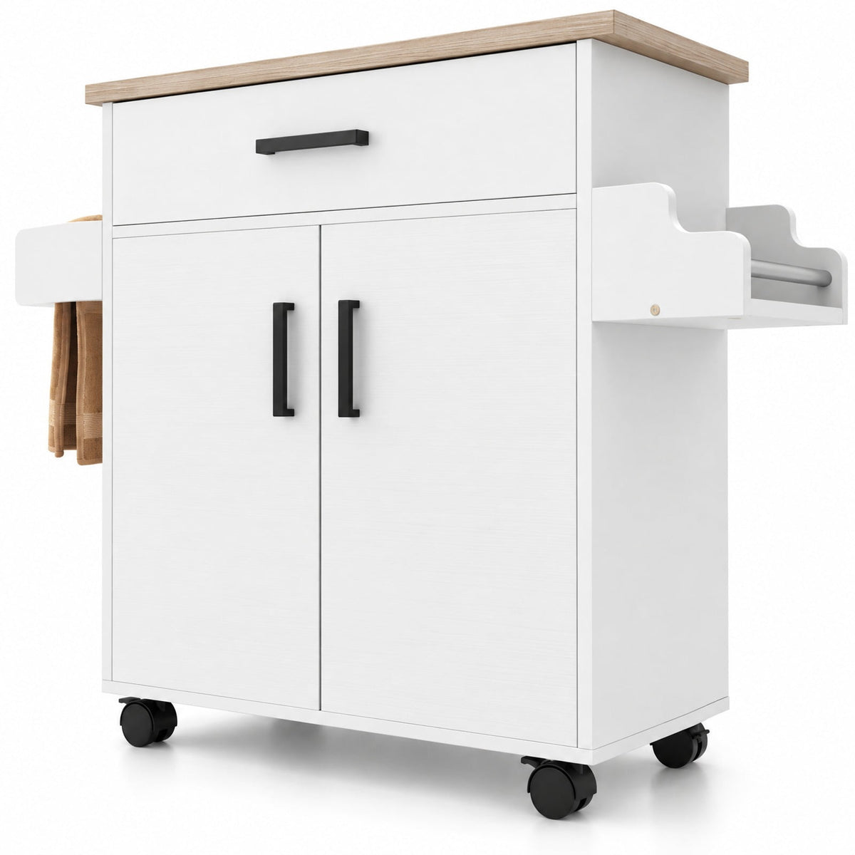 Airfind Kitchen Island Cart Rolling Kitchen Storage Island with Drawer, 220 lbs Capacity, Engineered Wood MDF Metal Frame, White