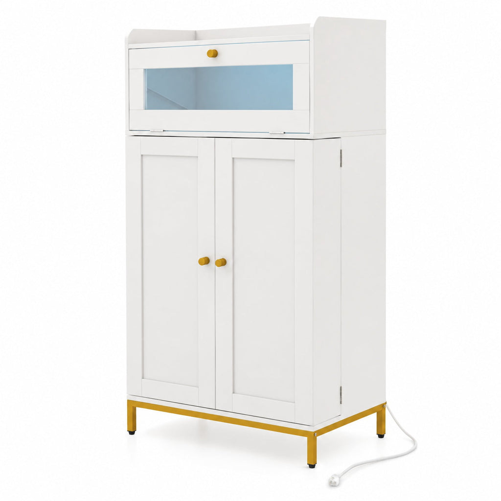 Airfind Kitchen Pantry Cabinet Freestanding Food Storage Cupboard, 70 lbs Capacity, MDF Metal Acrylic Frame, 23.5in x 12in x 43.5in Footprint, White