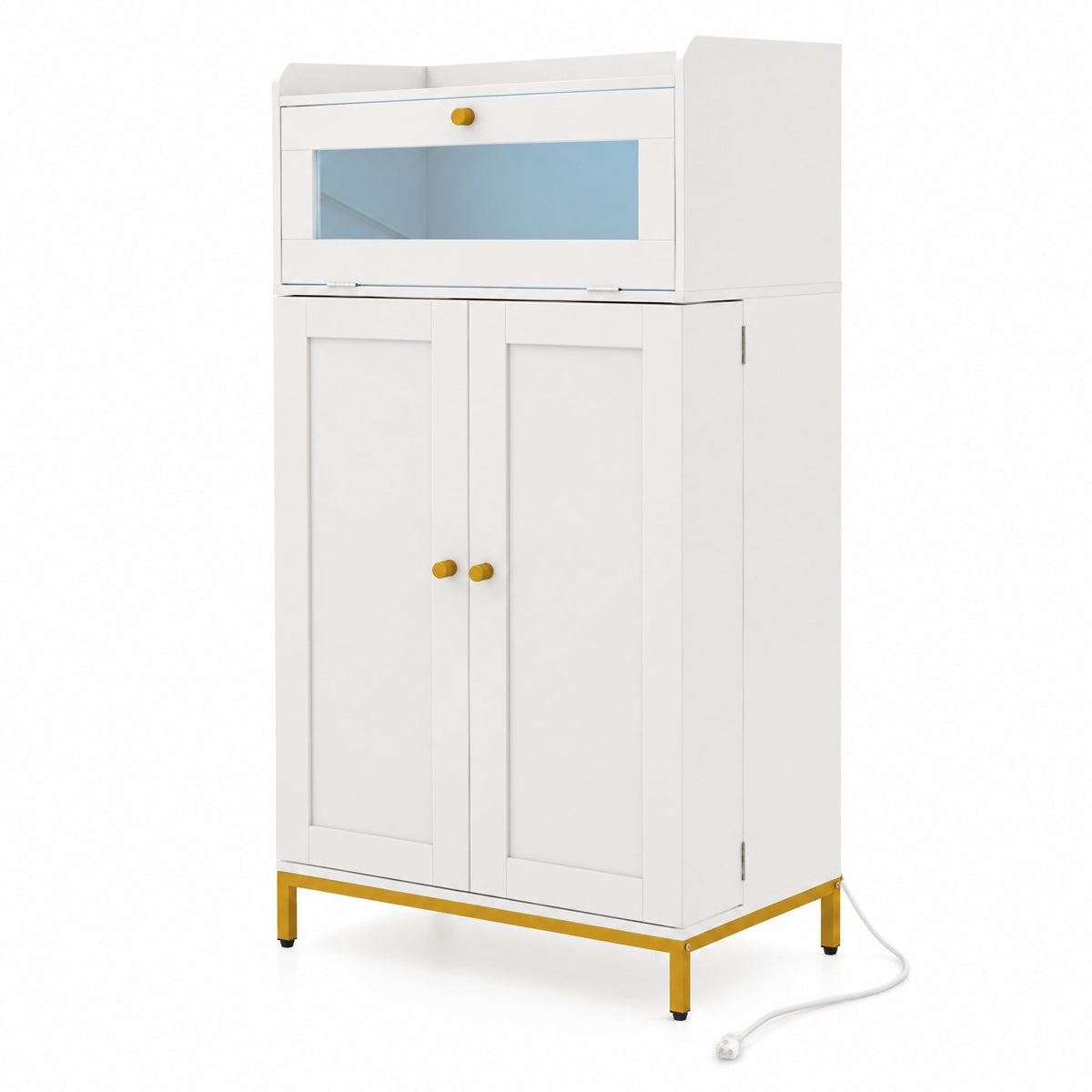 Airfind Kitchen Pantry Cabinet Freestanding Food Storage Cupboard, 70 lbs Capacity, MDF Metal Acrylic Frame, 23.5in x 12in x 43.5in Footprint, White