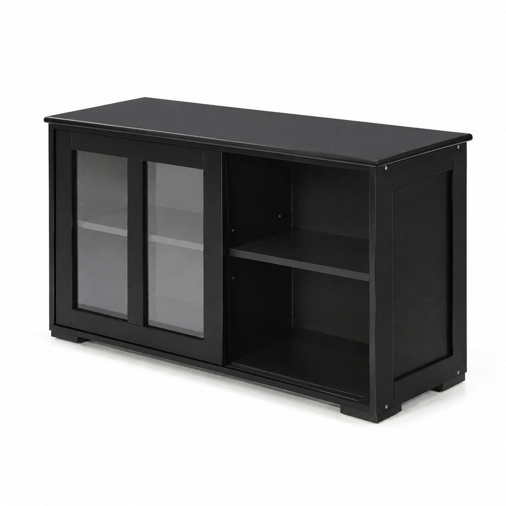 Airfind Kitchen Storage Cabinet with Glass Sliding Door, MDF transparent tempered glass Frame, 42in x 13.0in x 24.5in Footprint, Black