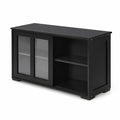 Airfind Kitchen Storage Cabinet with Glass Sliding Door, MDF transparent tempered glass Frame, 42in x 13.0in x 24.5in Footprint, Black