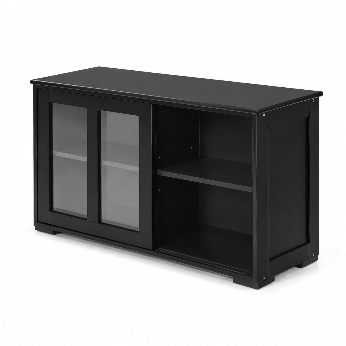 Airfind Kitchen Storage Cabinet with Glass Sliding Door, MDF transparent tempered glass Frame, 42in x 13.0in x 24.5in Footprint, Black