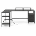 Airfind L Shaped Desk with Power Outlet Reversible Computer Desk with Monitor Stands, 155 lbs Capacity, Engineered Wood Metal Fabric Frame, Black