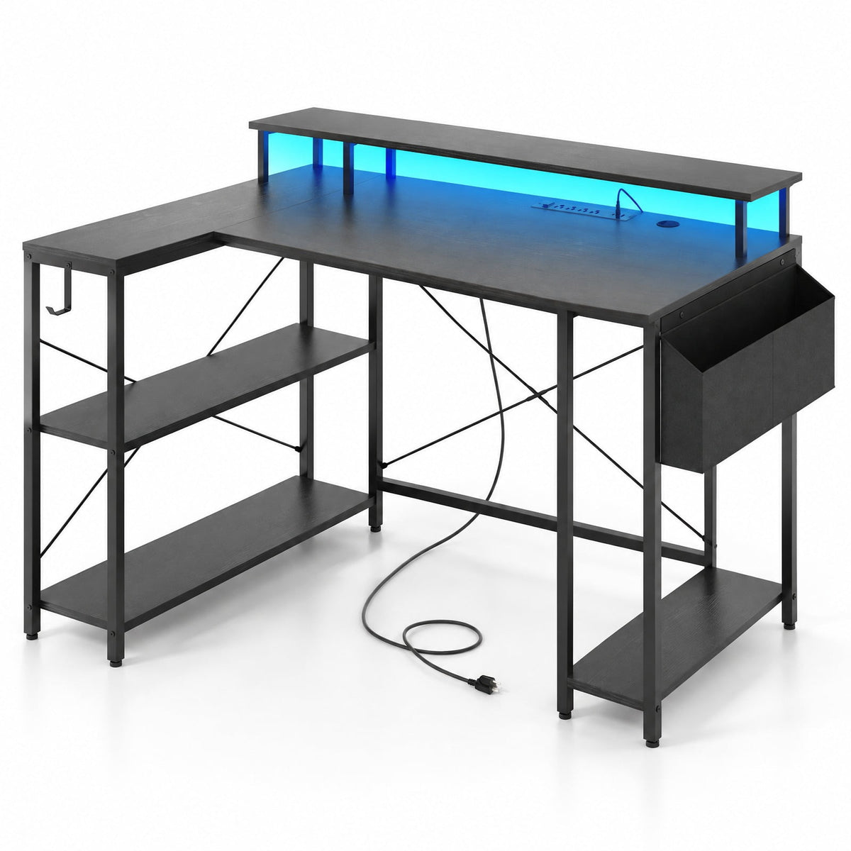 Airfind L-Shaped Gaming Desk with LED Lights and Power Outlets, 200 lbs Capacity, Engineered Wood Metal Frame, 48 x 31.5 x 34.5 Footprint, Black