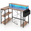 Airfind L-Shaped Gaming Desk with LED Lights and Power Outlets, 200 lbs Capacity, Engineered Wood Metal Frame, 48 x 31.5 x 34.5 Footprint, Brown