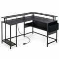 Airfind L-Shaped Gaming Desk with LED Lights and Power Outlets Home Office Computer Desk, 200 lbs Capacity, Engineered Wood Metal Frame, Black