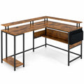 Airfind L-Shaped Gaming Desk with LED Lights and Power Outlets Home Office Computer Desk, 200 lbs Capacity, Engineered Wood Metal Frame, Brown