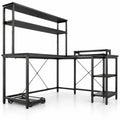 Airfind L-Shaped Reversible Gaming Desk with LED Strip and Power Outlets Hutch Monitor Stand, 310 lbs Capacity, Engineered Wood Metal Frame, Black