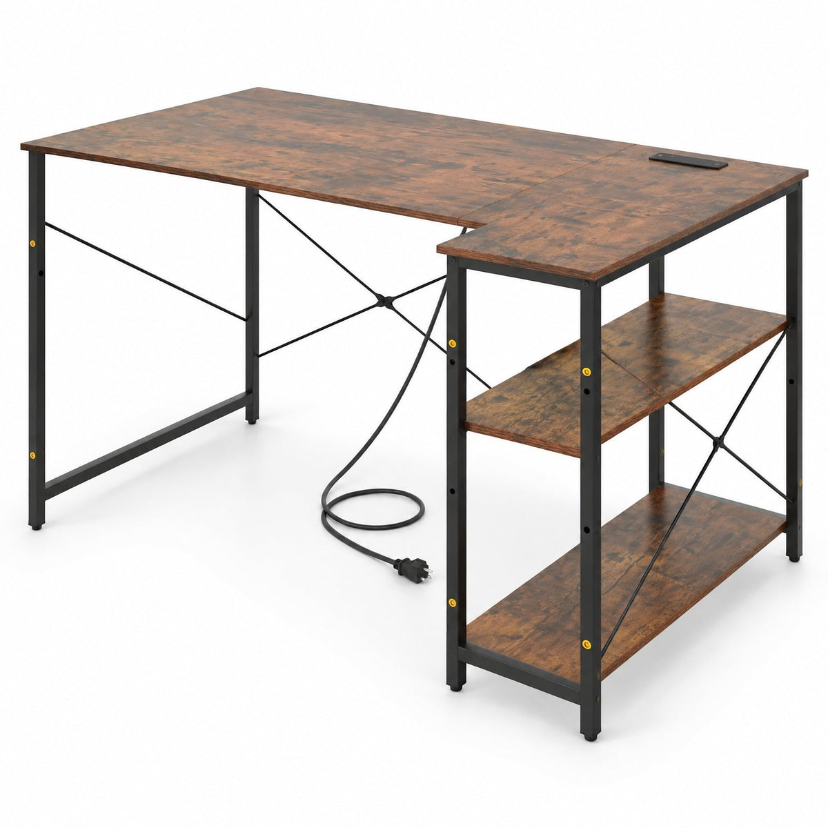 Airfind L-shaped 47 Inch Reversible Corner Desk with Adjustable Storage Shelves, 240 lbs Capacity, Engineered Wood Metal Frame, Brown