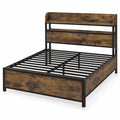 Airfind LED Bed Frame with Power Outlets and Storage Headboard, 1000 lbs Capacity, Engineered Wood Metal MDF Frame