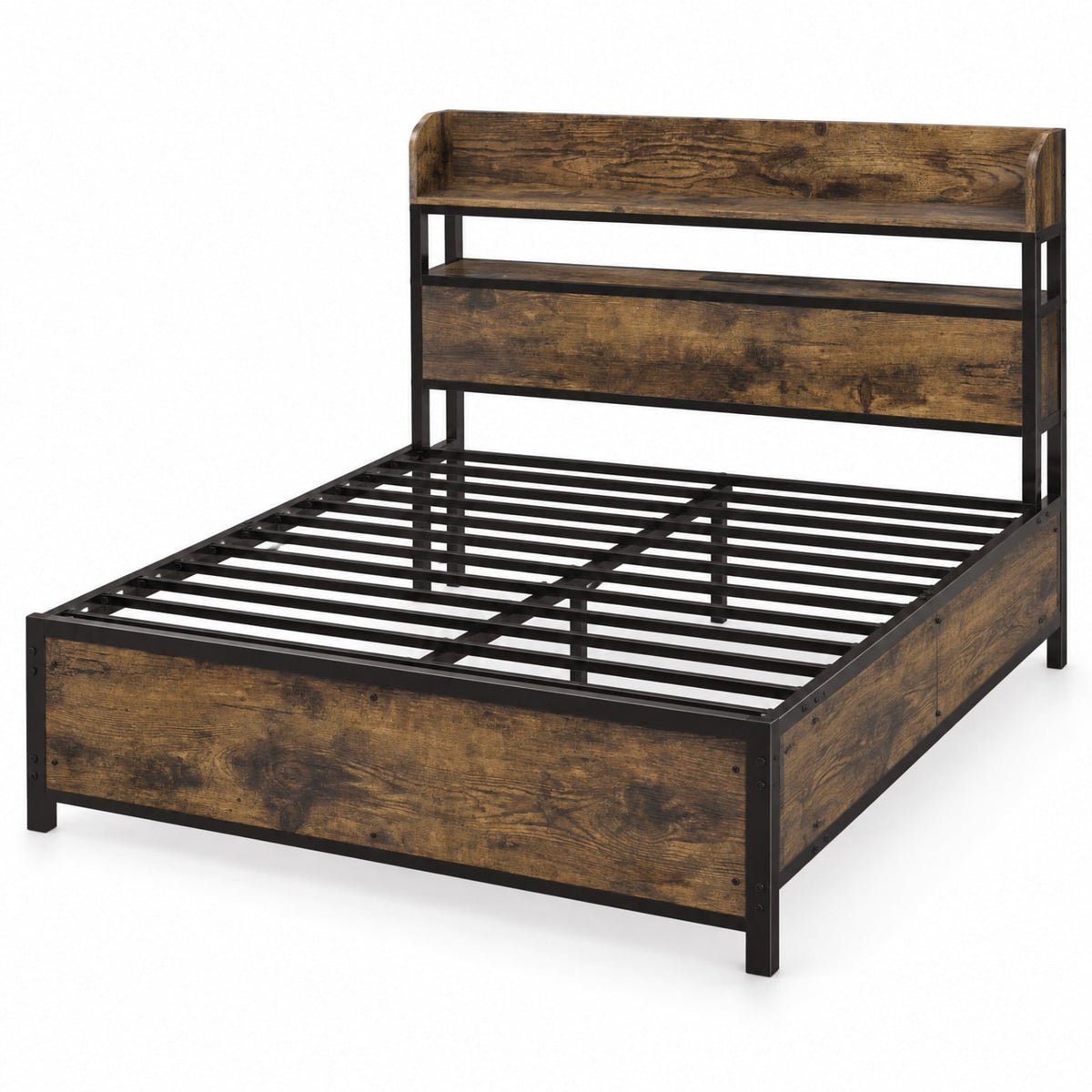 Airfind LED Bed Frame with Power Outlets and Storage Headboard, 1000 lbs Capacity, Engineered Wood Metal MDF Frame