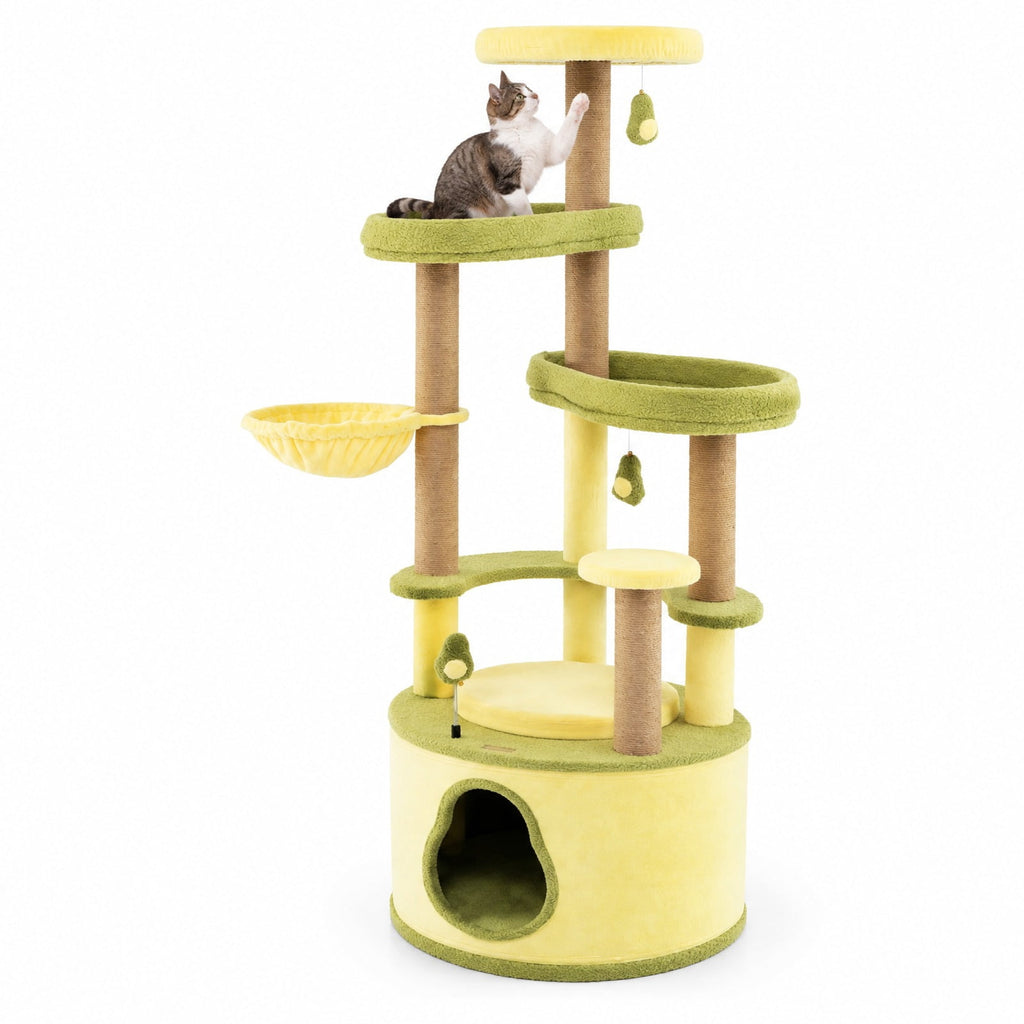 Airfind Large Avocado Cat Tree Multi-level Cat Tower with Private Condo, Green, Detachable soft cushion for added coziness