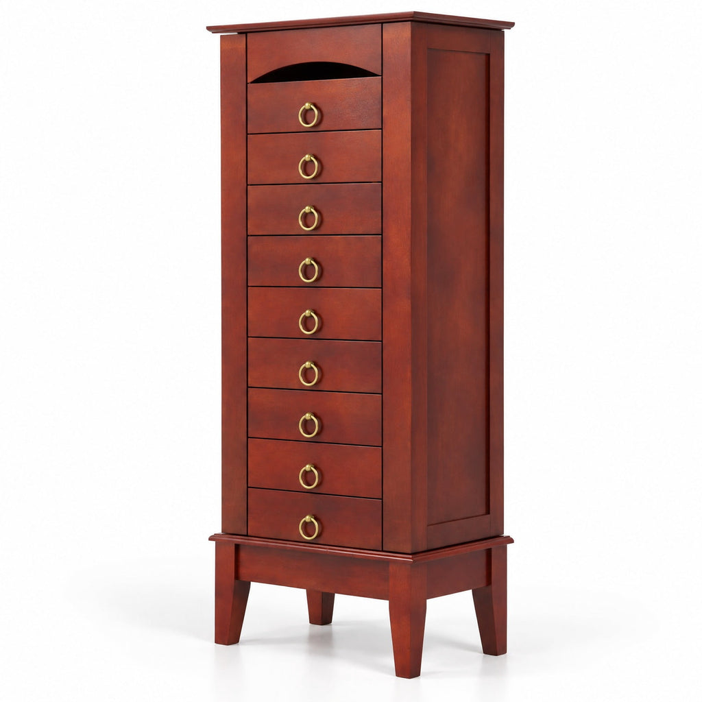 Airfind Large Capacity Jewelry Storage Cabinet with 9 Drawers, MDF Glass Frame, 16in x 10.5in x 40in Footprint, Walnut