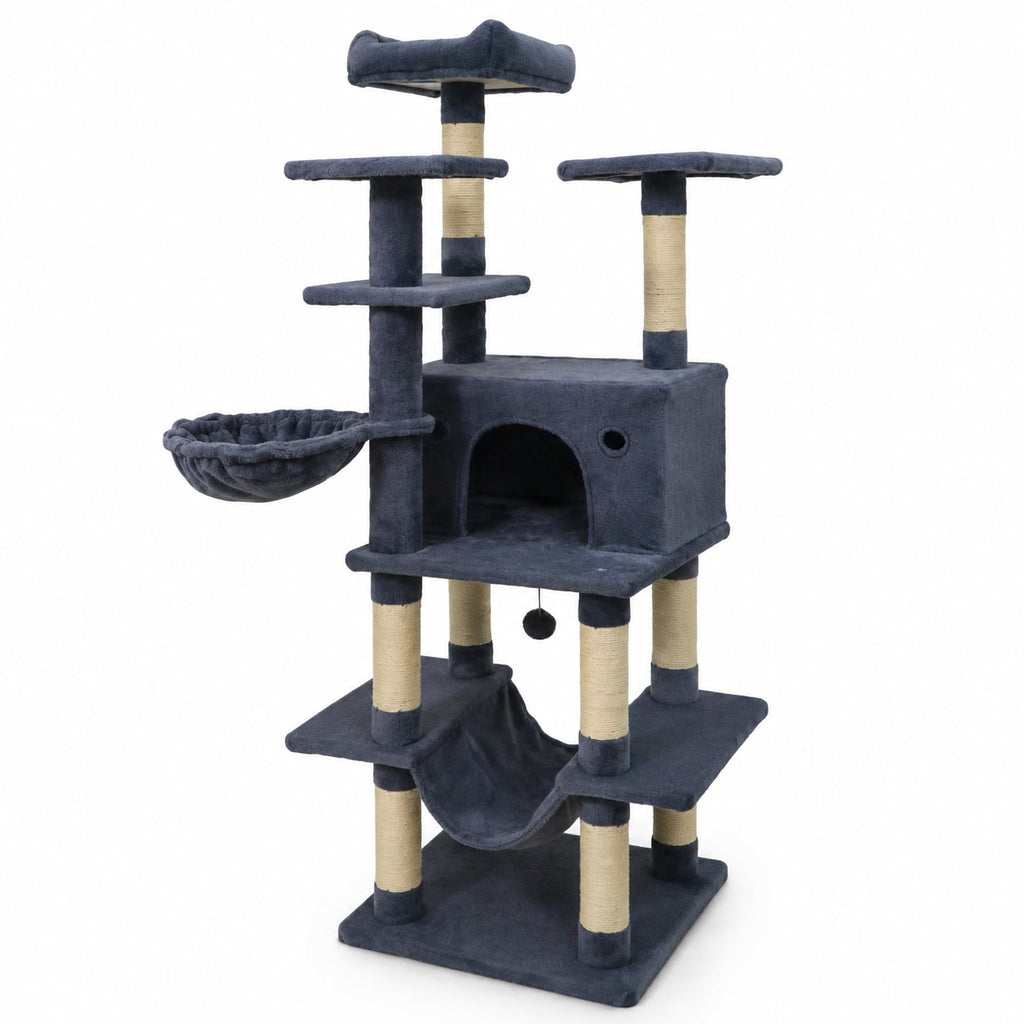 Airfind Large Cat Tree for Indoor Cats 63 Inch Tall Cat Tower, Plush Fabric Sisal Engineered Wood Base Frame, Dark Gray